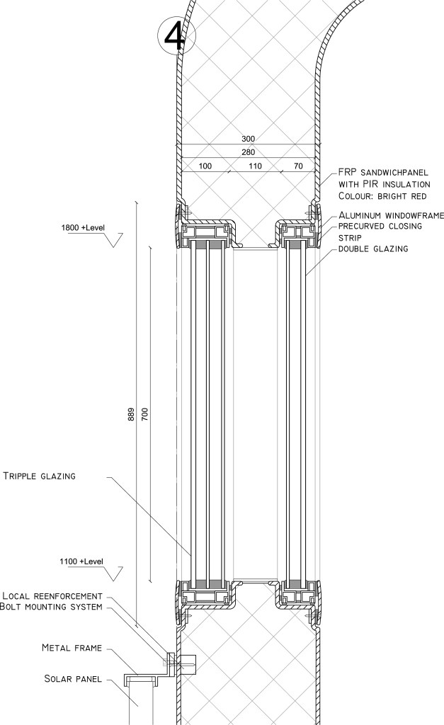 Principle detail for the windows in the FRP sandwich panels
